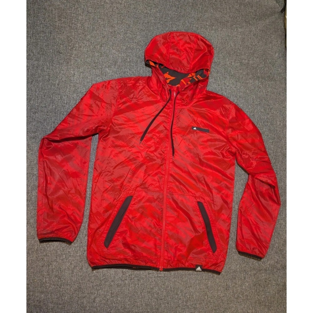 Adidas Men's Abstract Red Hooded Track Hoodie Jacket Medium Full Zip Windbreaker